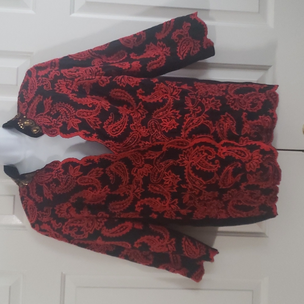 Chicos Womens Embroidered Paisley Lagenlook Jacket PL Embellished Boho Retro